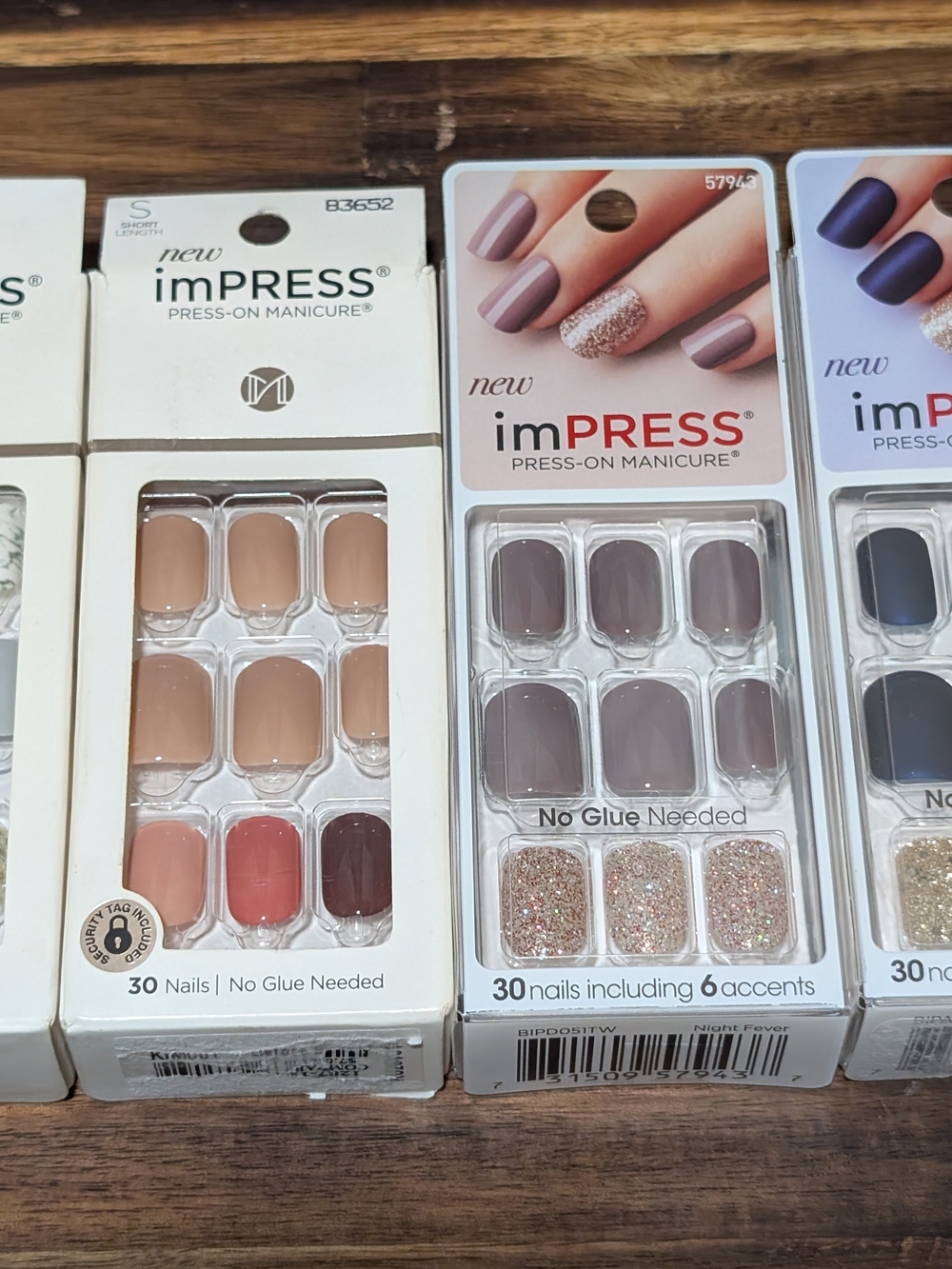 imPRESS Press-On Manicure Nails Taupe, Gray, Navy, White/Marble, Glitter  4 Sets